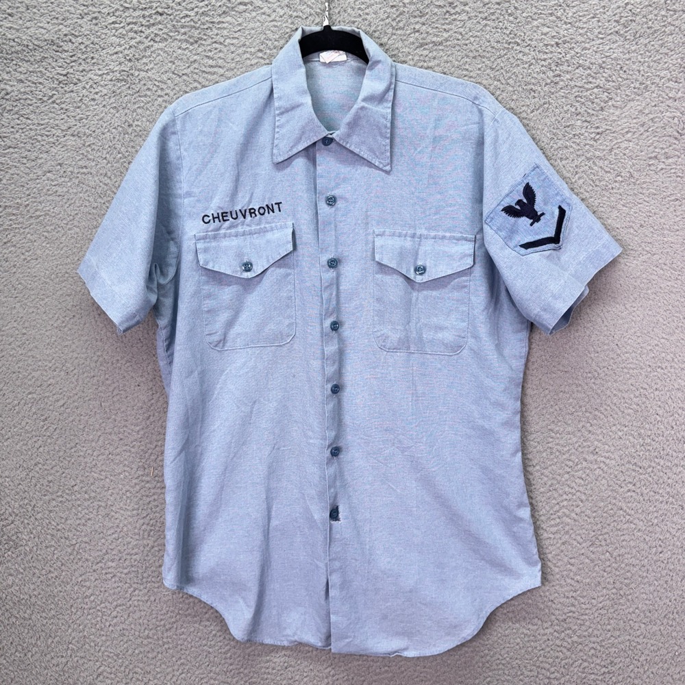 VTG Seafarer US Navy Shirt Men M Blue Short Sleeve PO3 Rank Utility Military